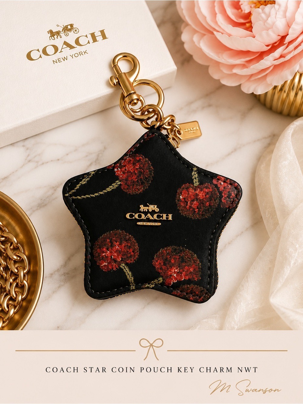 NEW Coach Star Bag Charm with Cherry Print CDA87 NWT